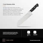 DURA LIVING 7-Inch Santoku Knife - Razor-Sharp High-Carbon Stainless Steel Blade, Forged Ergonomic Riveted Handle, Chef Knife for Chopping, Slicing & Dicing, Multipurpose Kitchen Knife, Home Chef