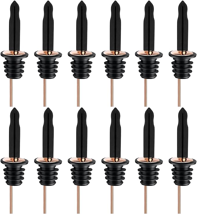 Pafusen 12 Pack Liquor Bottle Pourers, Liquor Pour Spout for Liquor Bottles, Stainless Steel Olive oil Dispenser Spout, Alcohol Pourer Dust Caps Long Covers, Rose Gold