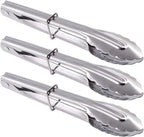 Small Stainless Steel Serving Tongs 7-Inch Salad Tongs, Set of 3 (Silver)