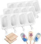 Sakolla Mini Popsicle Silicone Molds, 4 Cavities Homemade Ice Cream Molds with 100 Wooden Sticks for Ice Pop, Cakesicles, Cake Pop (Set of 3, White)