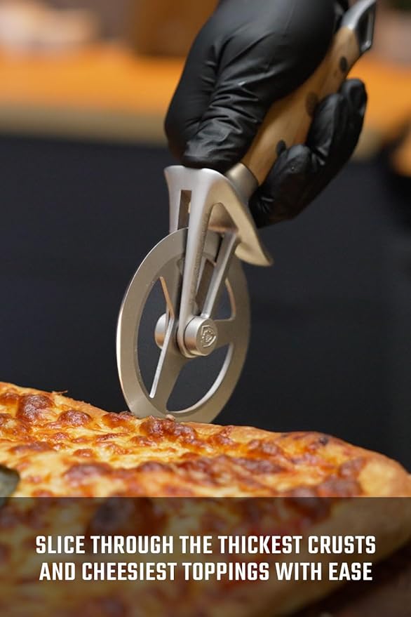 Dalstrong Pizza Wheel Cutter - Olive Wood Handle - The Orbit Razor Unique Pizza Wheel & Cutter -High-Carbon Heavy-Duty Stainless Steel - Razor Sharp - Thumb Guard Protection & Blade Cover