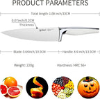 8 inch Mirror Polished Chef Knife, German 1.4116 High Carbon Stainless Steel Chefs Knife with White ABS & Stainless Steel Handle, Razor Sharp Kitchen Knife for Home & Restaurant