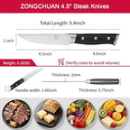 Steak Knives,4.5 Inch Steak Knife Set of 4,Micro-Cutting Point Serrated Edge,Razor Sharp Kitchen Knife,50CR15MOV Stainless Steel,Dishwasher Safe,Ergonomic Handle And Full Tang Design With Gift Box