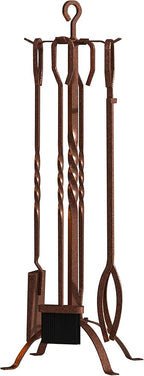 Fire Beauty 5 Pieces Fireplace Tools Sets Fireplace Accessories Tools Holder with Handles Tools for Indoor Fireplace Decor Outdoor Fire Pit Modern Tool(Antique Bronze)