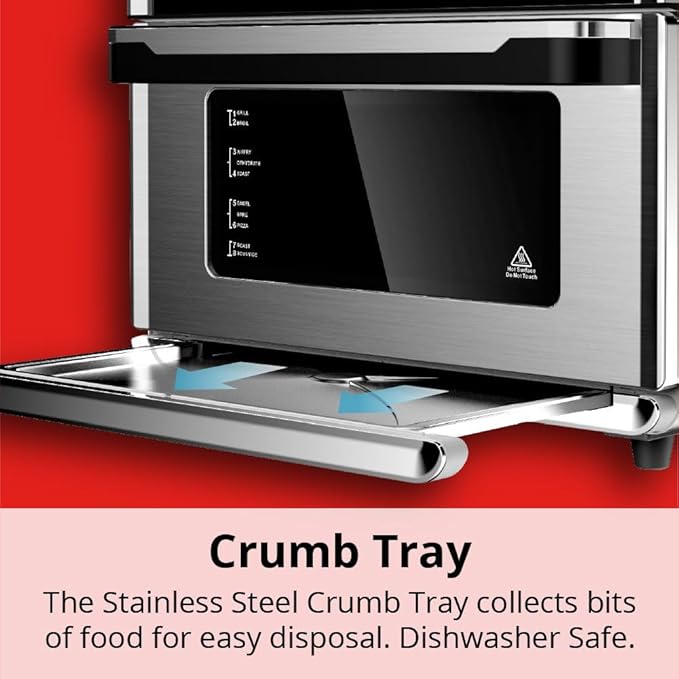 Aria 30 Qt Air Fryer Oven, Stainless Steel Air Fryer with Basket, Grill Racks, Crumb & Drip Tray, Easy Clean Large Countertop Convection Oven, XL Touchscreen Display & Cooking Presets, Black