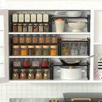 Expandable Cabinet Storage Shelf Organizer Rack, Heavy Duty Steel Metal Spice Rack Adjustable Height Home Office Pantry Shelf Space Riser for Counter Kitchen Organization -Black