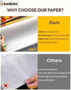 Katbite Heavy Duty Parchment Paper Roll for Baking, 12 in x 262 ft Non-Stick Baking Paper for Cooking, Baking Cookies, Grilling, Air Fryer and Steaming (1Pack)