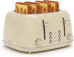 Toaster 4 Slice, Retro Stainless with 6 Bread Shade Settings,1.5''Wide Slots Toaster with Cancel/Defrost/Reheat Functions,Dual Independent Control Panel, Removal Crumb Tray (Cream)