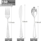 150 PCS Silver Plastic Silverware - Silver Plastic Flatware Disposable - Heavy Duty Disposable Utensils Sets Includes 50 Forks, 50 Spoons, 50 Knives for Party & Wedding