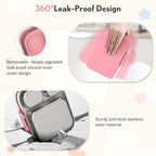 Stainless Steel Bento Box Kids, Leak Proof Metal Bento Lunch Box,3 Compartments 304 Stainless Steel Bento Lunch Containers for School and Office, BPA-Free(Pink)
