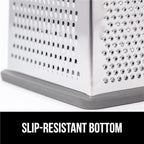GORILLA GRIP 4-Sided 100% BPA-Free Cheese Grater With Container, Stainless Steel XL Box Graters, Parmesan Shredder, Grate Cheeses, Shred Veggies, Slip Resistant Handle, Dishwasher Safe Zester, Gray