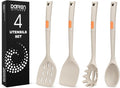 Silicone Spatulas and Spaghetti Spoons, 4 Pack Heat Resistant Full Silicone Cooking Utensils Set, Non Stick Large Kitchen Spatula Spoons for Cooking, Mixing, Serving, Draining