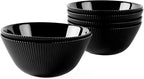 30 OZ Max Cereal Soup Bowl Set of 6, Opal Glass 7.2 inch Black Ribbed Bowls for Ramen, Noodle, Salad, Fruit, Dishwasher and Microwave Safe