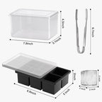 Samuelworld Large Ice Cube Tray with Lid and Bin: 2 Inch Silicone Old Fashioned Ice Cube Mold with Lid and Bin, Big Square Ice Cube Maker for Whiskey-3 Pack (With Ice Tong)