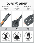 Silicone Spatulas and Spaghetti Spoons, 4 Pack Heat Resistant Full Silicone Cooking Utensils Set, Non Stick Large Kitchen Spatula Spoons for Cooking, Mixing, Serving, Draining
