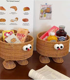 hand-woven round rattan basket storage basket storage box ornaments decorative basket multifunctional picnic food bread basket fruit gift basket key basket. (cartoon)