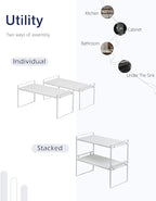 Nxconsu 2Pack Cabinet Shelves Stackable Shelf Organizer Rack Riser for Kitchen Cabinet Pantry Cupboard Counter Countertop Home Organization Storage Space Saver Heavy Duty Metal Nonslip White
