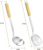 FJNATINH Spatula and Ladle - Set of 2 Wok Tools - Universal Wok Ladle and Spatula - Stainless Steel Cooking Utensils and Wok Accessories,14"-15"