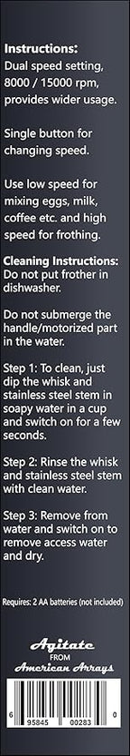 Agitate Handheld Electric Wand Coffee Milk Frother/Whisk/Drink Mixer/Mini Foamer Kitchen tool for Coffee, Cappuccino, Frappe, Matcha, Hot Chocolate, Protein shake (Black)
