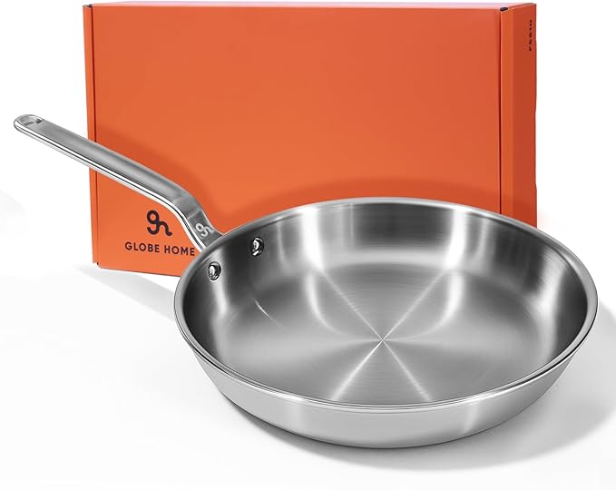 12 Inch Stainless Steel Frying Pan - 5 Ply Stainless Clad Skillet with Aluminum Core, Durable and Even Heating, Professional Cookware for Induction, All Stoves, Oven and Dishwasher Safe