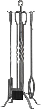 Fire Beauty 5 Pieces Fireplace Tools Sets Fireplace Accessories Tools Holder with Handles Tools for Indoor Fireplace Decor Outdoor Fire Pit Modern Tool(Pewter)