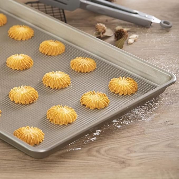 SAKER 3 Pack Nonstick Baking Sheet Set, Carbon Steel Cookie Pan with Cooling Rack, Even Heat Distribution & Warp-Resistant for Oven Baking, Roasting & Cooking (Champagne Gold)