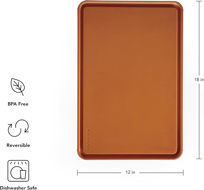 KitchenAid Classic Plastic Cutting Board with Perimeter Trench and Non Slip Edges, Dishwasher Safe, 12 x 18 inch, Scorched Orange
