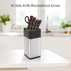 Universal Knife Block, Stainless Steel Knife Holder without Knife Including Sharpening Edges and Scissor Sockets Multifunctional Knife Holder Knife Block Holder