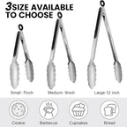 Chengu 12 Pack Stainless Steel Kitchen Tongs 7/9/12 Inches Food Serving Clip Kitchen Cooking Tongs High Heat Resistant Clips for Cooking Non Stick Locking Grill Salad (Black)