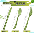 Minatee 150 Pieces Disposable Cutlery Set Plastic Silverware Heavy Duty Utensil Sets 50 Forks 50 Knives 50 Spoons for Home Office School Party Picnics Restaurant Outdoor Events(Olive Green)