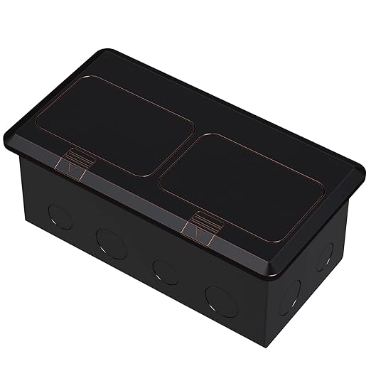 KYHSHJ Dual Pop-Up Floor Electrical Outlet Box Kit，20 Amp Stainless Steel USB TR Receptacle Outlet，3-Port RJ45 Datacom Receptacle，Oil Rubbed Bronze