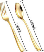 bUCLA 600PCS Gold Plastic Spoons and Forks Set - Plastic Forks and Spoons Disposable - Heavy Duty Gold Silverware Set Party Supplies Include 300 Forks and 300 Spoons for Party&Wedding
