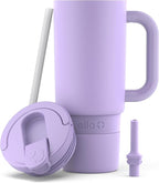 Ello Port 30oz Tumbler with Carry Loop & Integrated Handle | Vacuum Insulated Stainless Steel Reusable Water Bottle Travel Mug | Leak Proof Lid | Flexible Straw | BPA-Free | Dishwasher Safe | Lilac