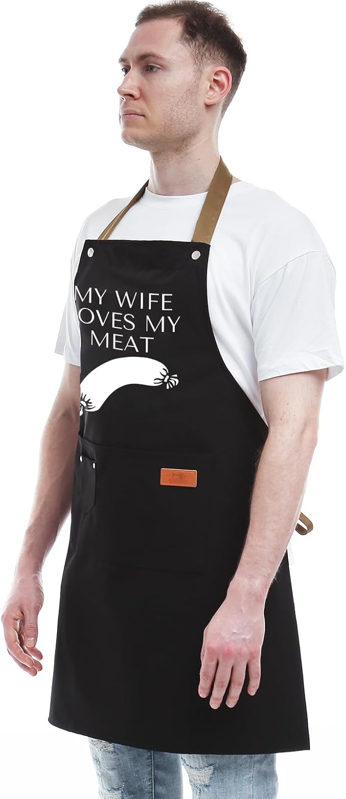 REHAVE Funny Gifts for Men Apron - Dad Gifts - Husband Gift from Wife - Father's Day, Birthday Naughty Gift for Men, Male Friends, Boyfriend, Guy, Chef, Him, Coworker - BBQ Cooking Grilling Aprons