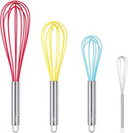 HOTEC 4 Pieces Silicone Whisks Set, Wire Balloon Whisks Egg Beater, Non-slip Handle Whisk for Non-stick Cookware Perfect for Cooking, Stirring, Beating and Blending (Multicolor)