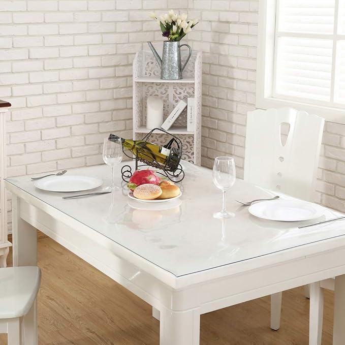 Necaaux Custom 54 x 63 Inch Clear Table Cover Protector, 1.5mm Thick Plastic Waterproof Heavy Duty Desk Pad Mat Non-Slip Tablecloth Protector for Coffee, Dining, Conference Tables