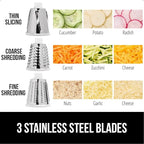GORILLA GRIP BPA-Free Rotary Cheese Grater Hand Crank, Easy to Set Up, Strong Suction Base for Kitchen Countertop, Shred Potato, Vegetable, Nuts in Seconds, Round Mandoline Slicer, 3 Blades, Mint