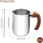 Milk Frothing Pitcher, 20oz Milk Frother Cup 304 Stainless Steel Steaming Pitcher with Art Pen Milk Coffee Jug Cup with Heat-resistant Handle and Scale