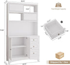 71" Farmhouse White Pantry Cabinet with Charging Station, 4-Type Storage & Anti-Tip Design, Kitchen Cabinet with Adjustable Shelves
