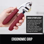 GORILLA GRIP Garlic Press and Peel Set, Heavy Duty Mincer Tool, Large Ergonomic Handle, Easily Mince and Crush Garlics, Ginger, Nuts, Seeds, Peeler Included, Peeling Cloves, Kitchen Gadgets, Red