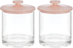 mDesign Small Modern Apothecary Storage Organizer Canister Jars - Acrylic Containers for Bathroom, Organization Holder for Vanity, Counter, Makeup Table, Lumiere Collection, 2 Pack, Clear/Light Pink