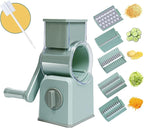 5-in-1 Rotary Cheese Grater with Handle,Multifunctional Manual Vegetable Shredder with Interchangeable Blades,Strong Suction Base，Effortless Shredding for Cheese,Nuts,Fruits,Veggies (green)