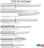 Rada Cutlery 7-piece Starter Knife Gift Set (S38), Stainless Steel Hollow Ground Blades, Made in USA, Silver Handles