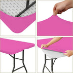 10 Pack Fitted Tablecloth for 8 Foot Rectangle Tables, Hot Pink Elastic Outdoor Picnic Table Cover, Washable Stretch Folding Table Cloths 8 ft for Camping Party Patio Kitchen Banquet, 30" W x 96" L