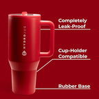 HydroJug Traveler - 32 oz Water Bottle with Handle & Flip Straw - Fits in Cup Holder, Leak Resistant Tumbler-Reusable Insulated Stainless Steel & Rubber Base - Gifts for Women & Men, Alumni Red