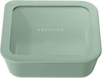 Ceramic Coated Glass Food Storage Container | No PTFE, PFOA, PFAS, and BPA | Reusable Non Toxic Meal Prep Container with Glass Lid | Easy To Store | 5 Cup Square [Willow]