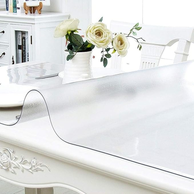 NECAUX Custom 34 x 72 Inch Frosted Table Cover Protector, 1.5mm Thick Wood Grain Transparent Table Pad Non-Slip Tablecloth Plastic Protective Pad for 6 Foot Dining Room Table, Meeting Table
