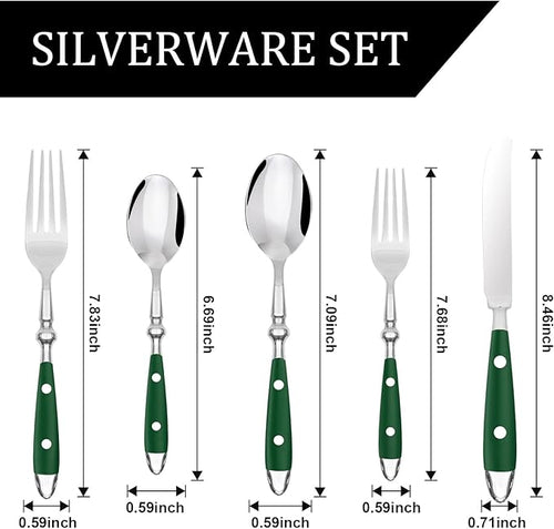 20-Piece Silverware Set, Stainless Steel Flatware Set, Service for 4, Vintage Cutlery Set with Green Bakelite Handle, Mirror Polished | Rustic | Dishwasher Safe