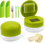 2 Pcs Garlic Press Stainless Steel,Mini Garlic Chopper,with Peeler，Cleaning Brush and Scrapers