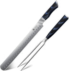 FINTISO BBQ Carving Knife Set, Brisket Slicing Knife and Fork Set, Japanese High Carbon Steel Slicing Knives with G10 Handle, Full Tang Ultra Sharp Meat Cleaver